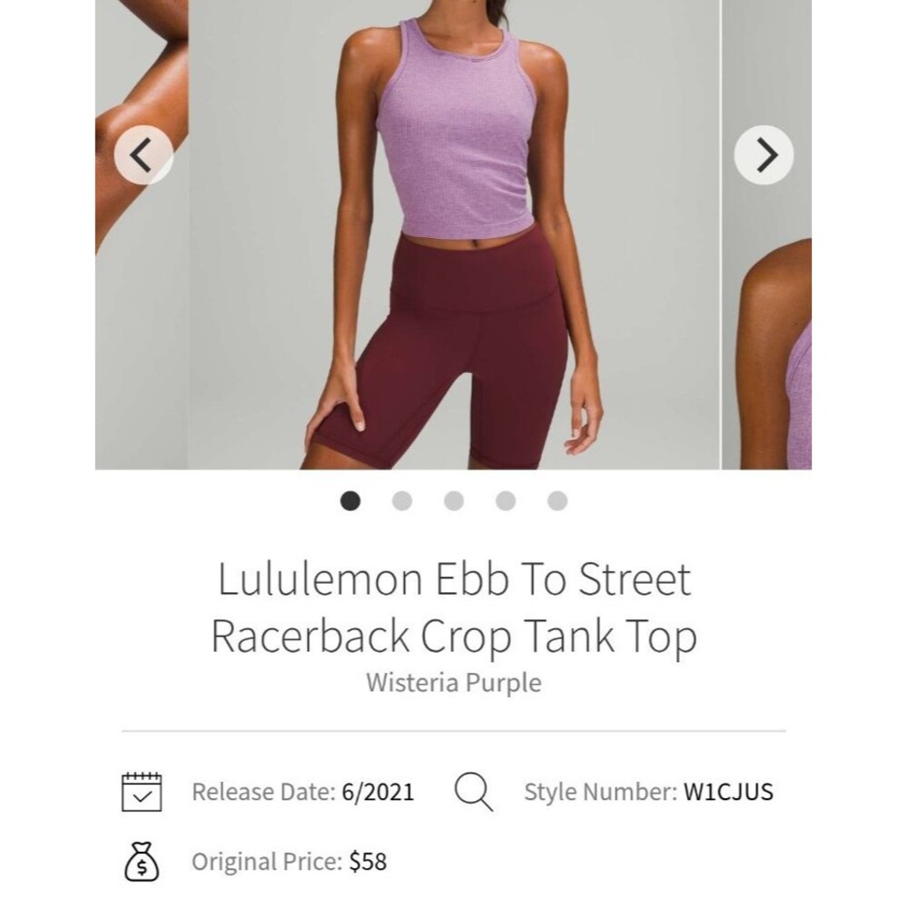 Lululemon Ebb To Street Racerback Crop Tank Top Wisteria Purple  SZ 8